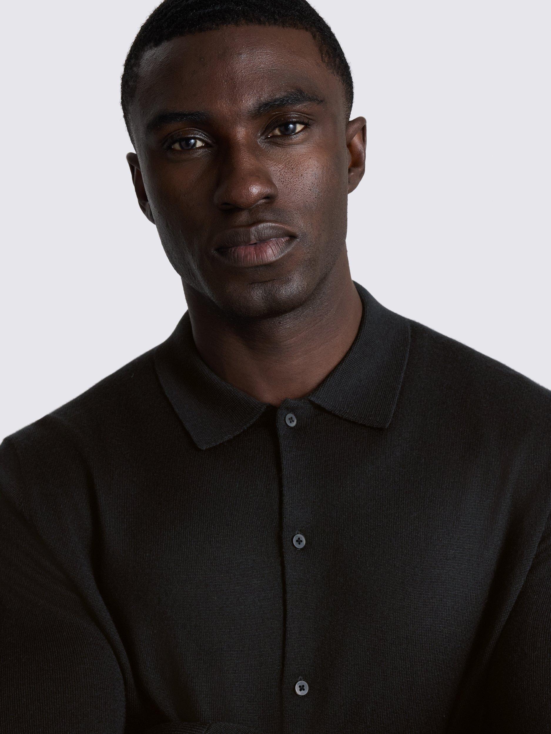 Product image 3 of 4, which shows Moss Merino Wool Blend Knit Shirt, Black, XS