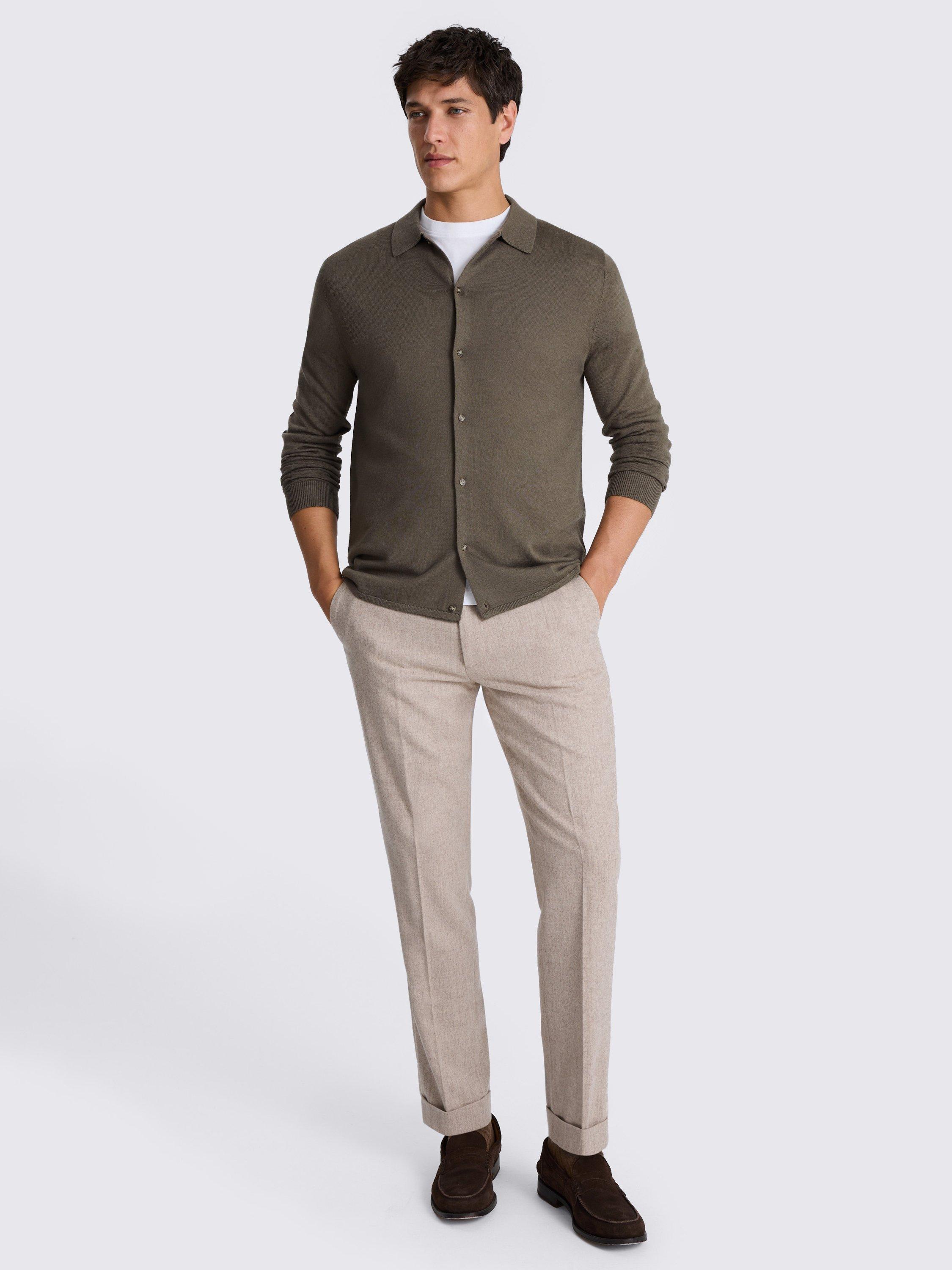 Product image 2 of 4, which shows Moss Merino Wool Blend Knit Shirt, Dark Taupe, S