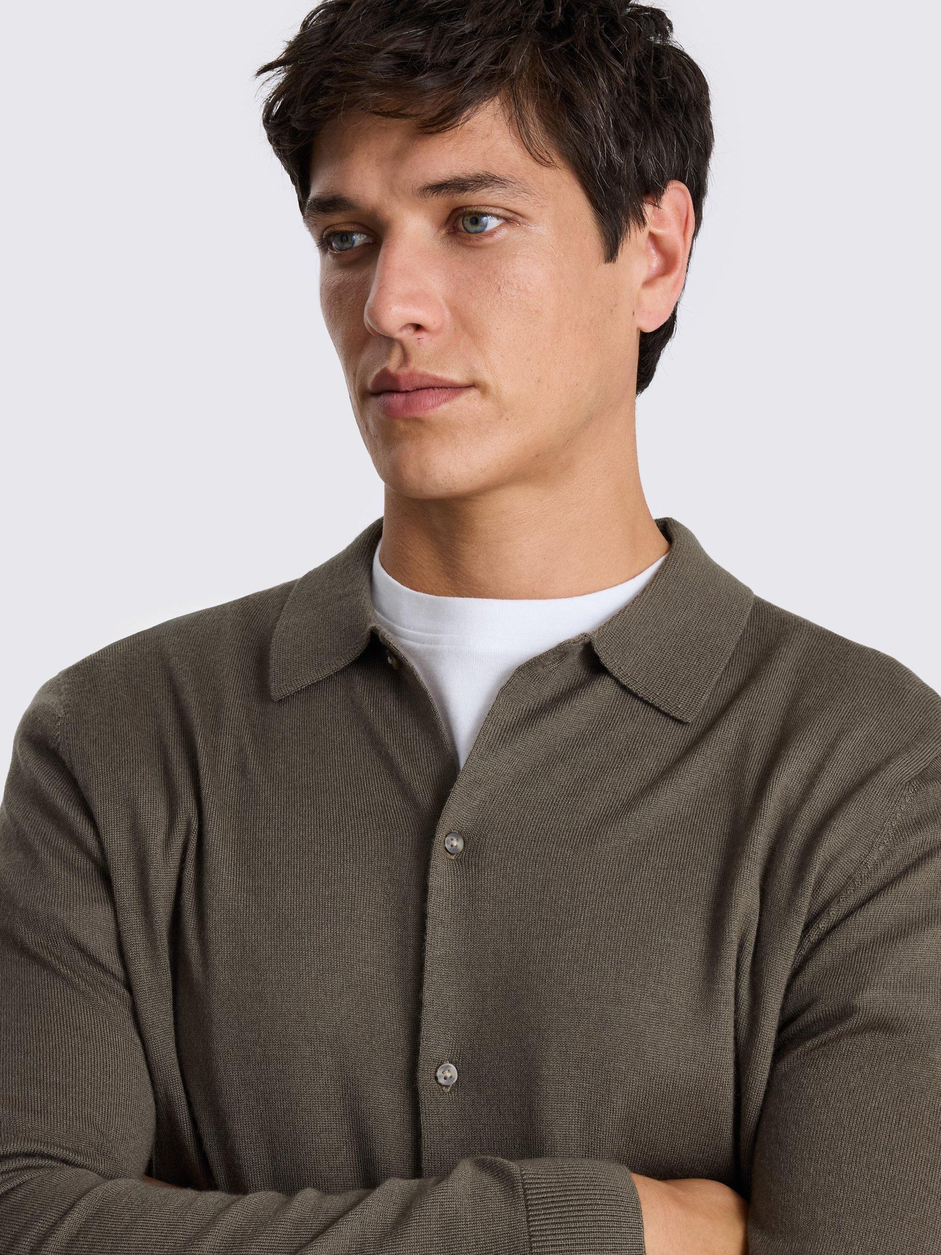 Product image 3 of 4, which shows Moss Merino Wool Blend Knit Shirt, Dark Taupe, S