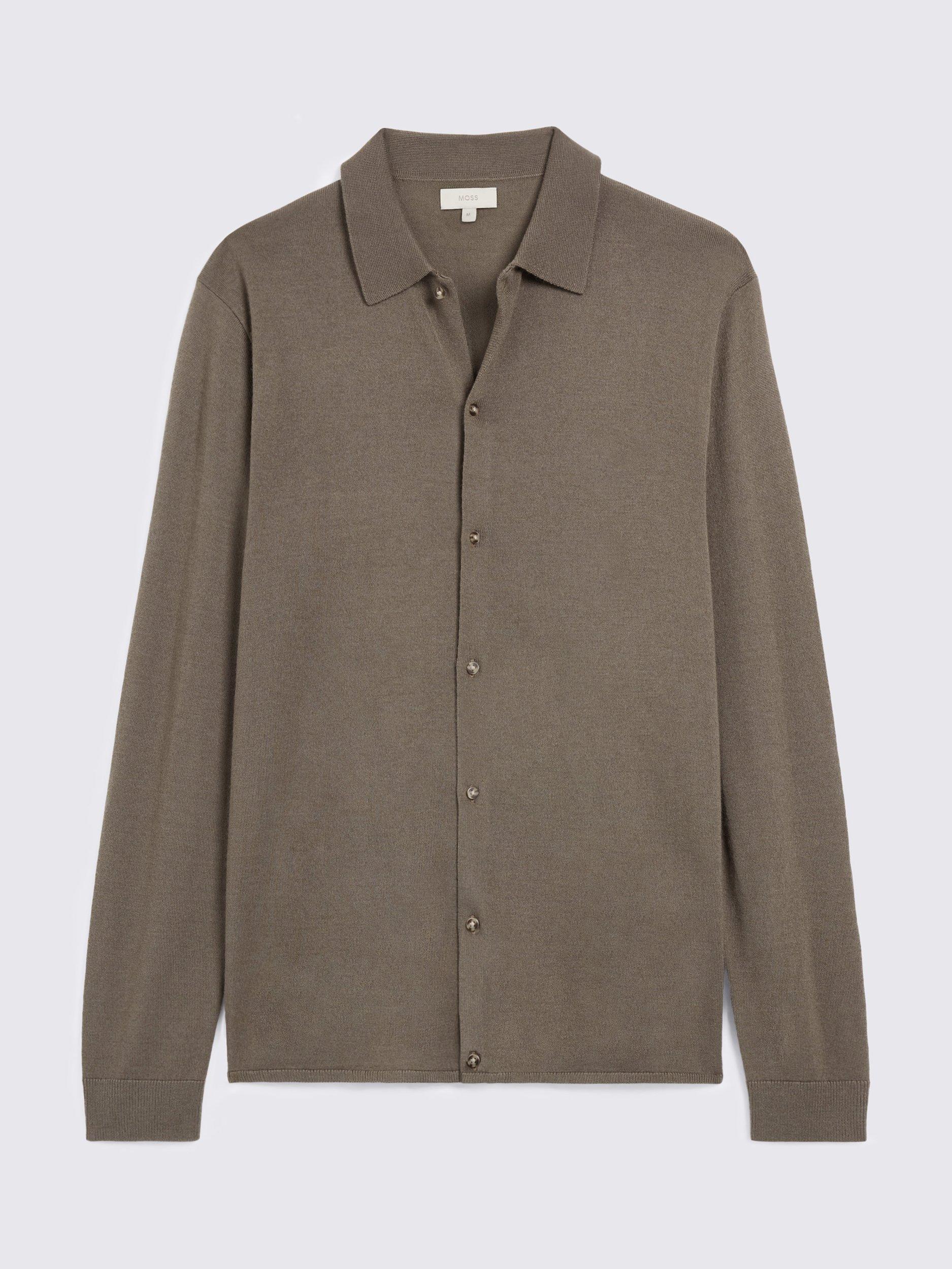 Product image 4 of 4, which shows Moss Merino Wool Blend Knit Shirt, Dark Taupe, S