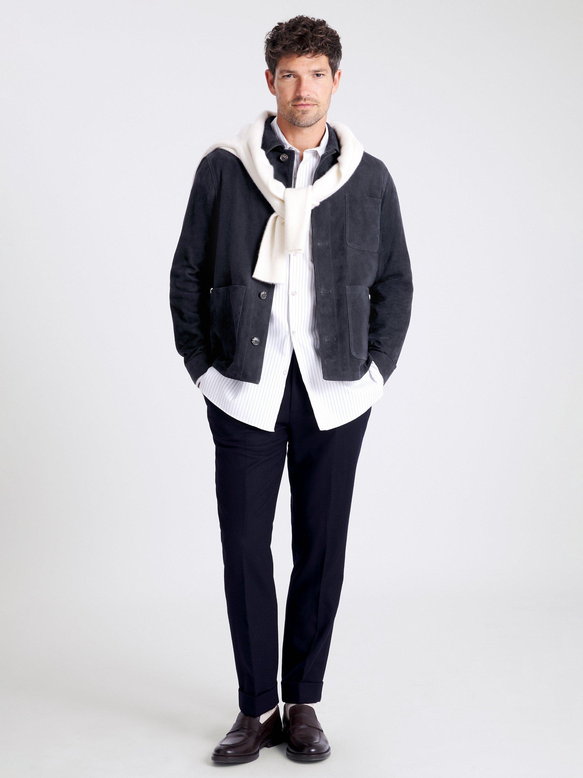 Product image 2 of 5, which shows Moss Suede Shacket, Navy, XS