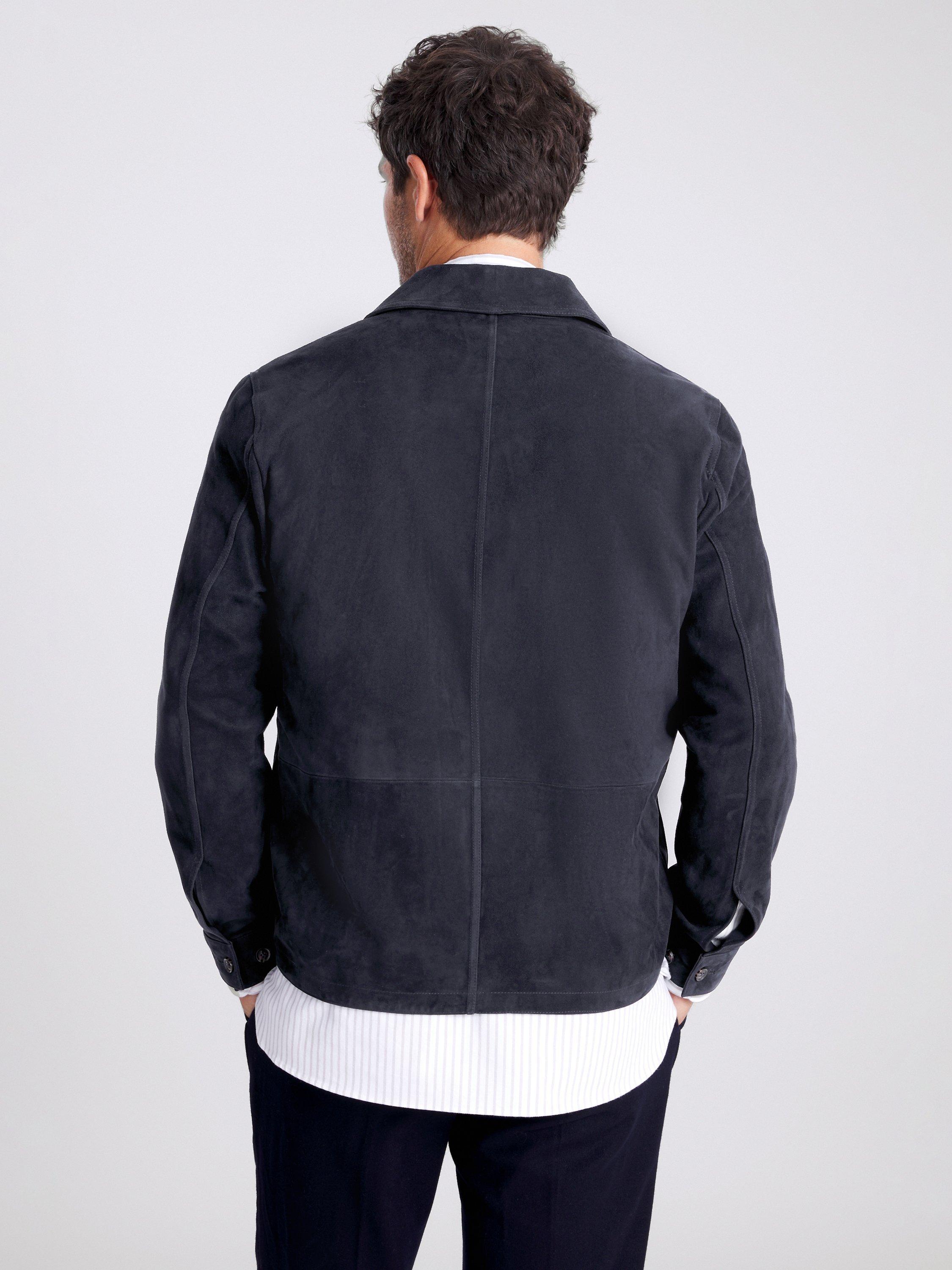 Product image 3 of 5, which shows Moss Suede Shacket, Navy, XS