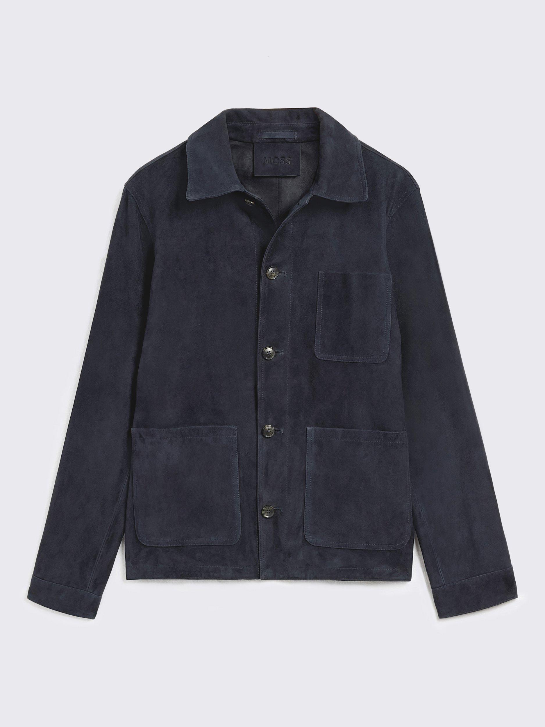 Product image 5 of 5, which shows Moss Suede Shacket, Navy, XS