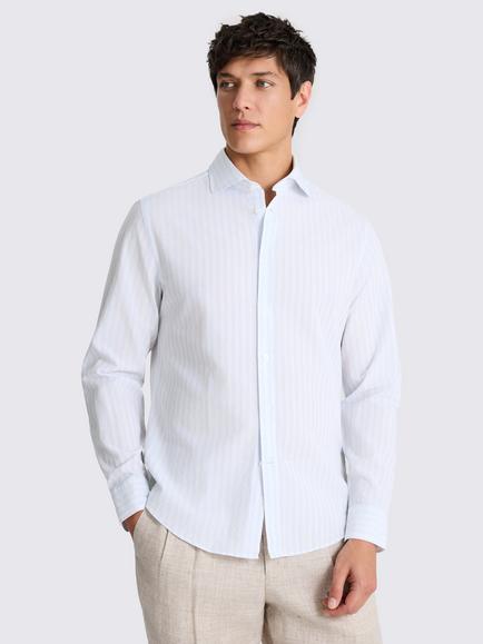 Moss Bengal Stripe Cotton Blend Shirt, Blue, Blue