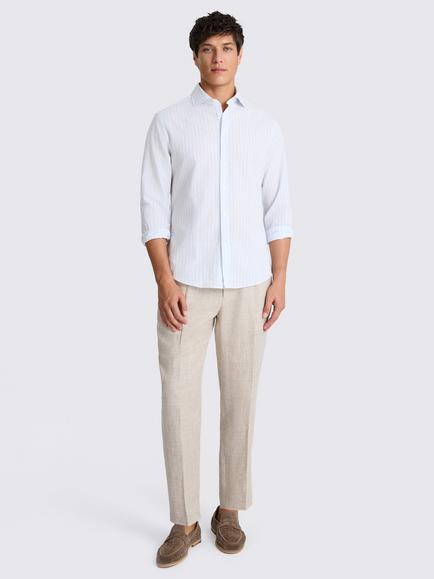 Moss Bengal Stripe Cotton Blend Shirt, Blue - view 2, Blue