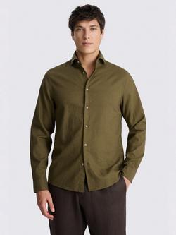 Moss Cotton Linen Blend Regular Fit Shirt, Dark Olive