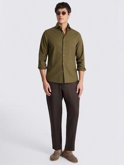 Moss Cotton Linen Blend Regular Fit Shirt - view 2, Dark Olive