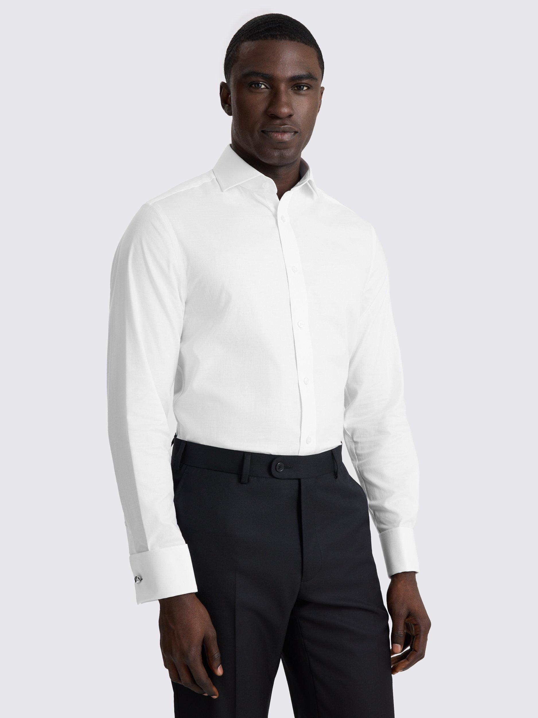 Product image 1 of 3, which shows Moss Dobby Cotton Blend Tailored Fit Shirt, White, 13.5