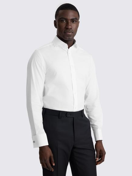 Moss Tailored Fit Cotton Blend Dobby Stretch Shirt, White, White