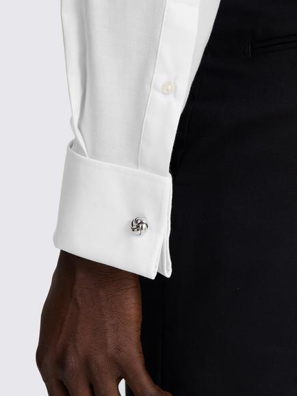 Moss Tailored Fit Cotton Blend Dobby Stretch Shirt, White - view 2, White