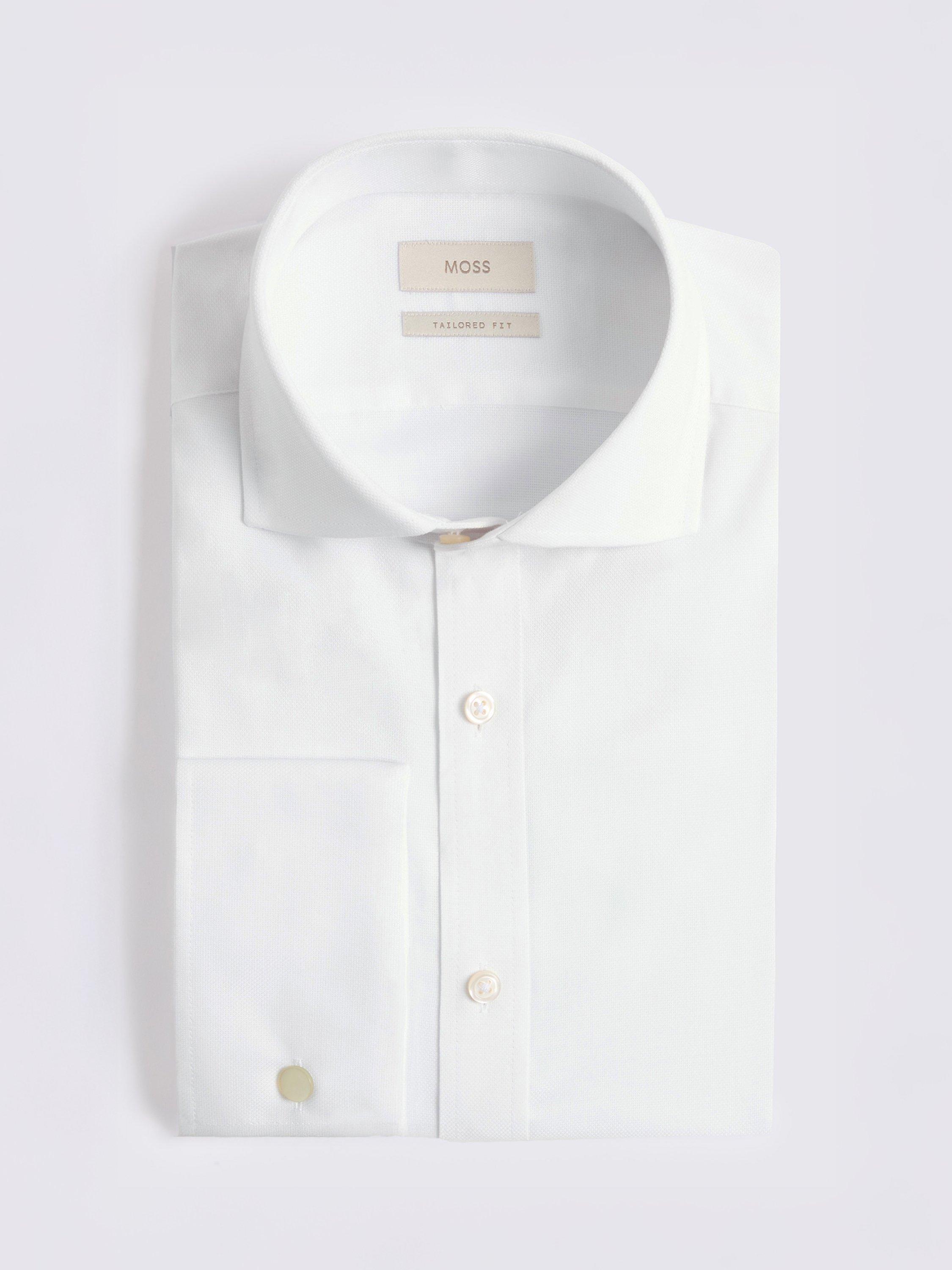 Product image 3 of 3, which shows Moss Dobby Cotton Blend Tailored Fit Shirt, White, 13.5