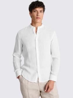 Moss Linen Regular Fit Grandad Collar Shirt, White, White