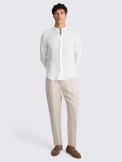 Moss Linen Regular Fit Grandad Collar Shirt, White - view 2, White