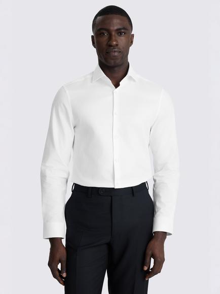 Moss Slim Fit Herringbone Cotton Shirt, White, White