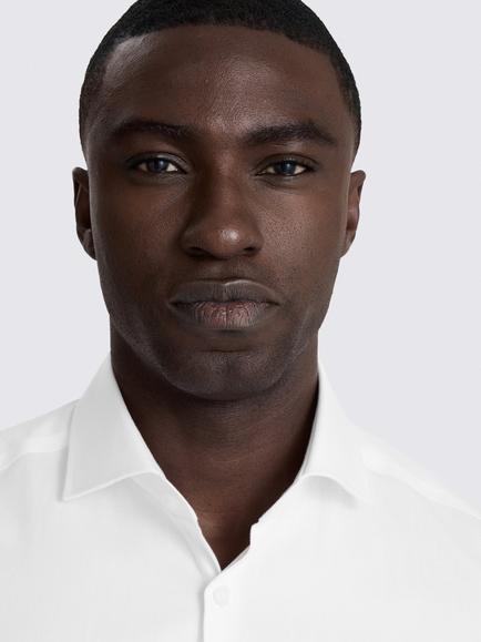 Moss Slim Fit Herringbone Cotton Shirt, White - view 2, White