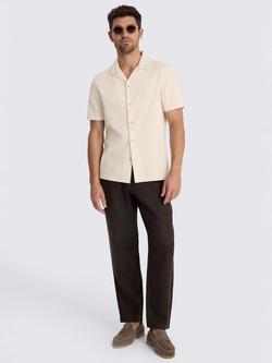 Moss Cotton Blend Regular Fit Textured Cuban Collar Shirt, Navy - view 2, Ecru