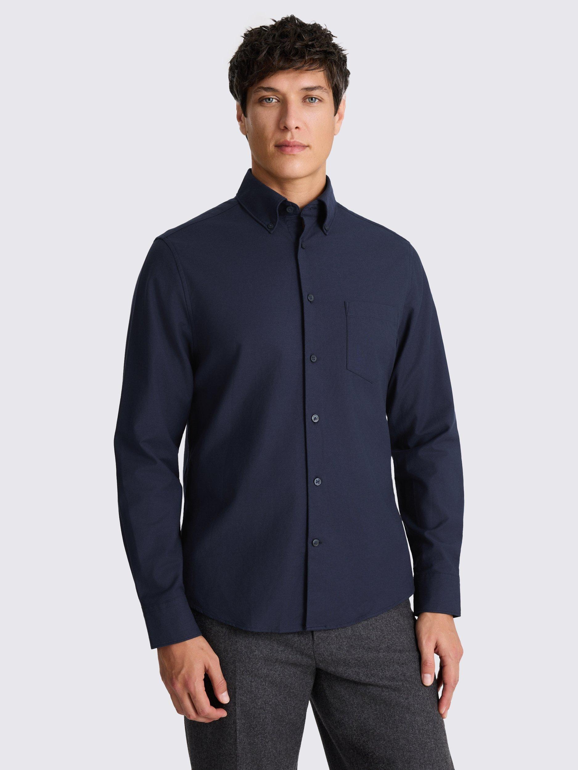Product image 1 of 4, which shows Moss Cotton Regular Fit Oxford Shirt, Navy, S