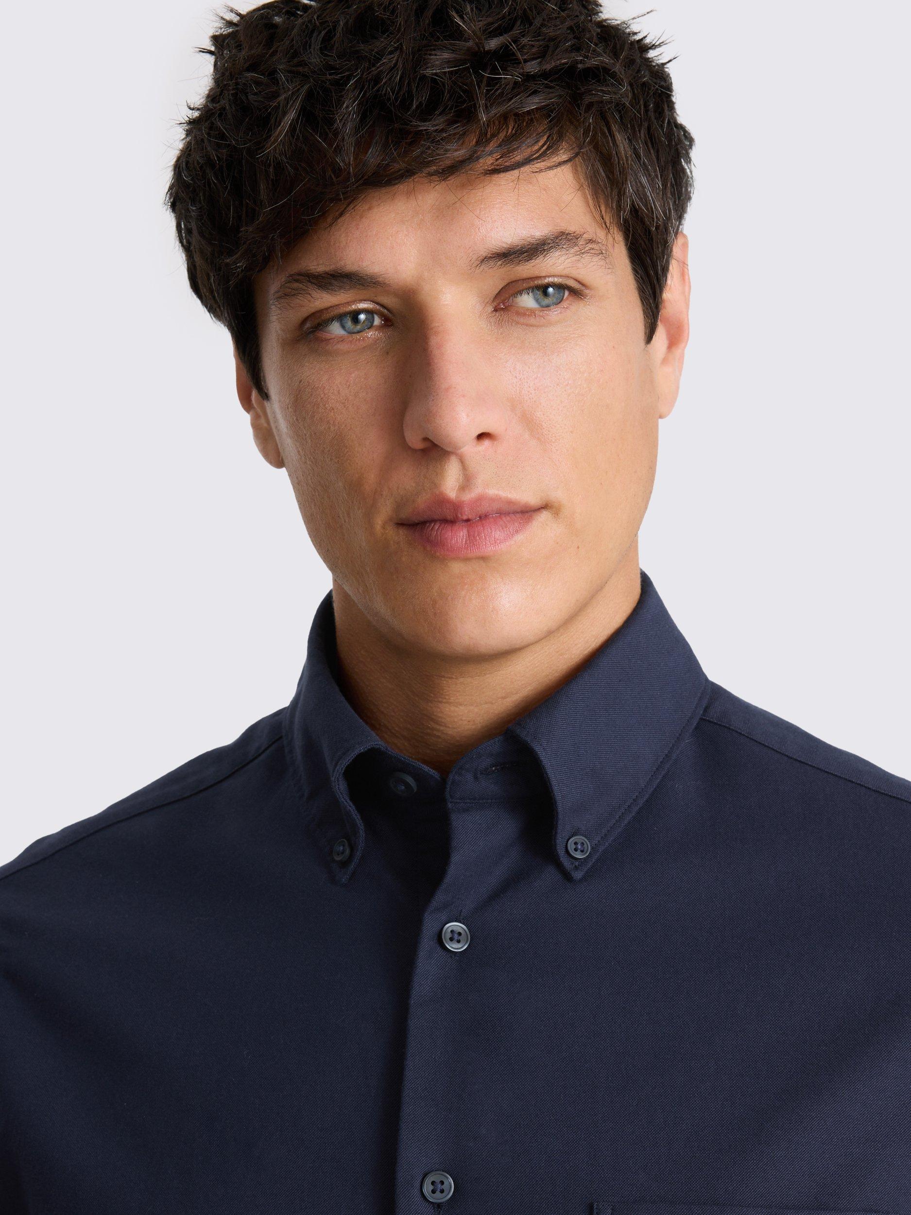 Product image 3 of 4, which shows Moss Cotton Regular Fit Oxford Shirt, Navy, S