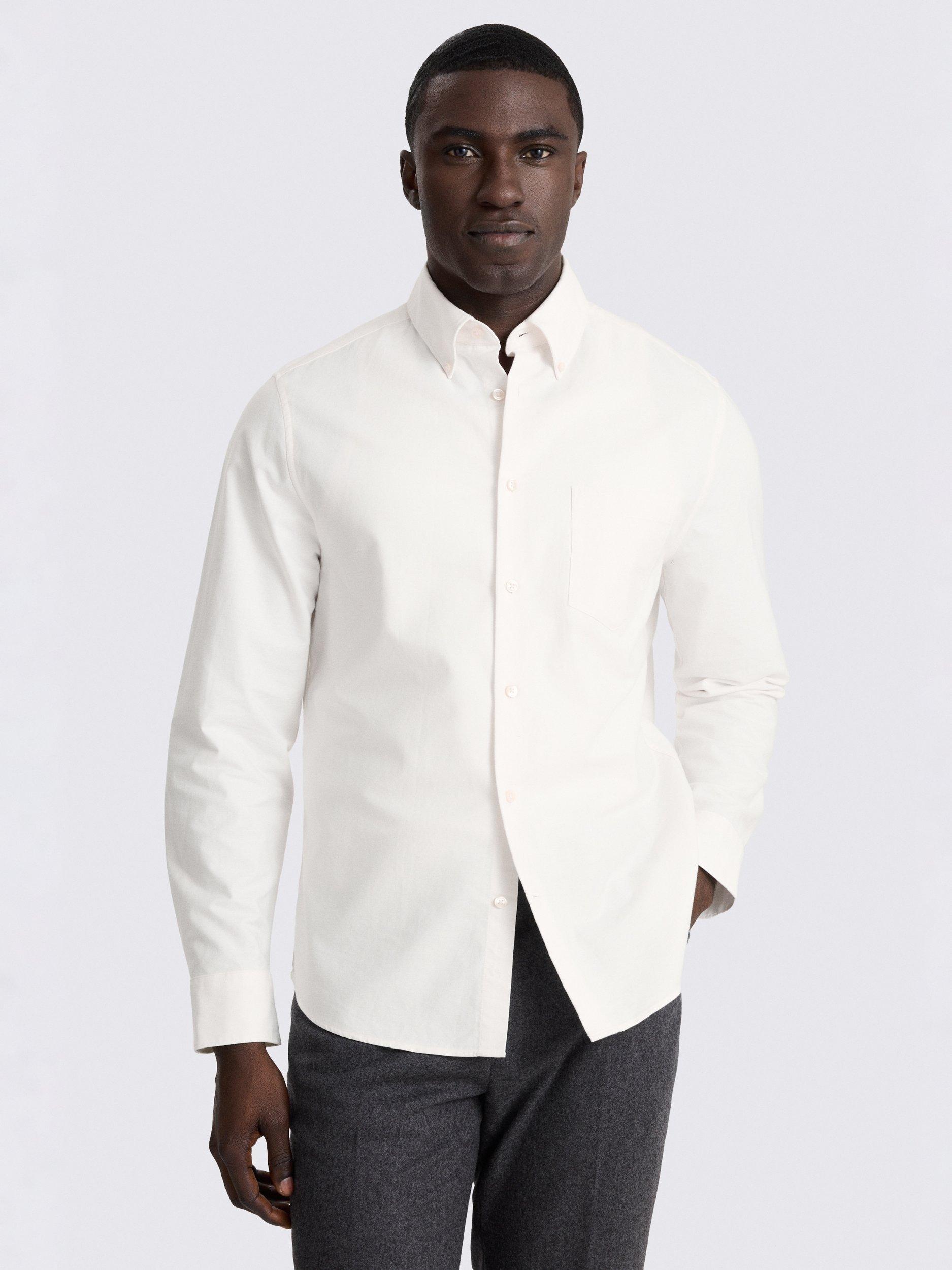 Product image 1 of 4, which shows Moss Cotton Regular Fit Oxford Shirt, Off White, S