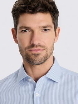 Moss Non-Iron Cotton Regular Fit Stripe Shirt, Sky - view 2, Sky