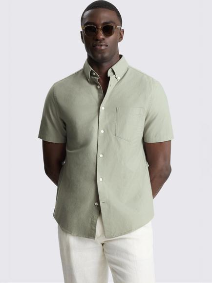 Moss Short Sleeve Washed Cotton Oxford Shirt, Sage