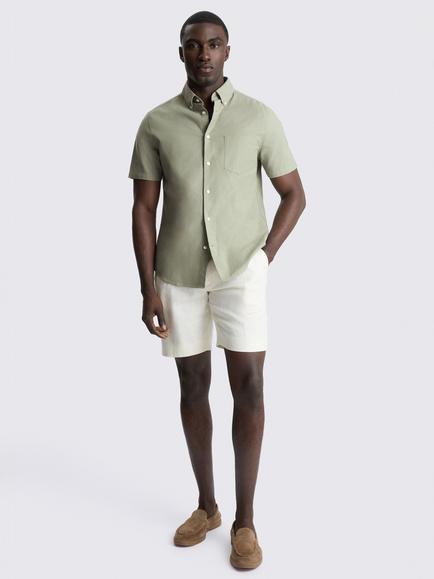 Moss Short Sleeve Washed Cotton Oxford Shirt - view 2, Sage