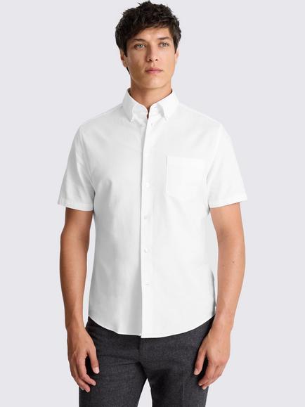 Moss Short Sleeve Washed Cotton Oxford Shirt, White