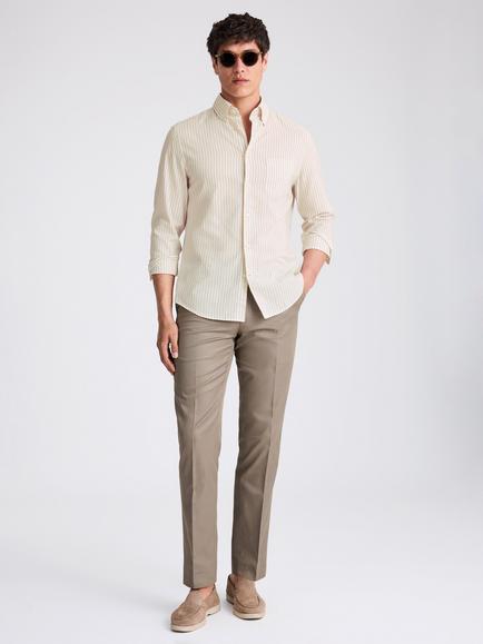 Moss Lightweight Cotton Blend Stripe Oxford Shirt - view 2, Camel