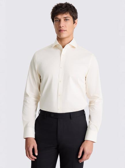 Moss Tailored Fit Cotton Blend Stretch Shirt, Off White