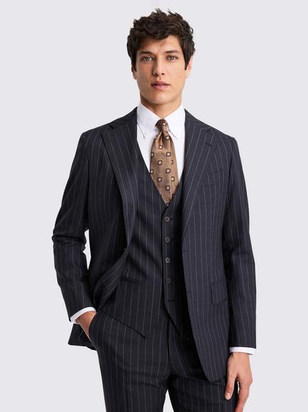 Moss Tailored Fit Italian Wool Stripe Suit Jacket, Navy, Navy