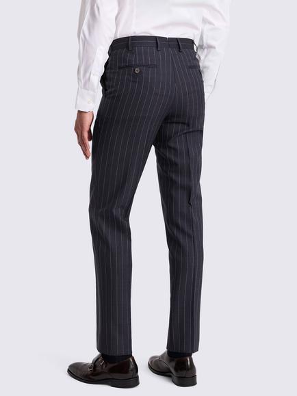 Moss Tailored Fit Italian Wool Stripe Suit Trousers, Navy - view 2, Navy