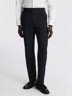 Moss Regular Fit Puppytooth Check Wool Blend Suit Trousers, Navy, Navy