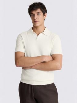 Moss Cotton Blend Regular Fit Boucle Skipper Polo Shirt, Off-White, Off-white