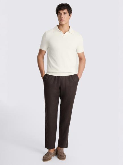 Moss Short Sleeve Bouclé Cotton Blend Skipper Polo Shirt - view 2, Off-white