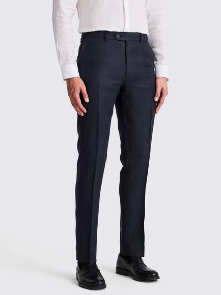 Moss Tailored Fit Italian Twill Linen Suit Trousers, Navy, Navy