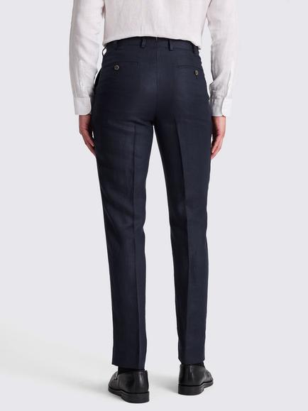 Moss Tailored Fit Italian Twill Linen Suit Trousers, Navy - view 2, Navy