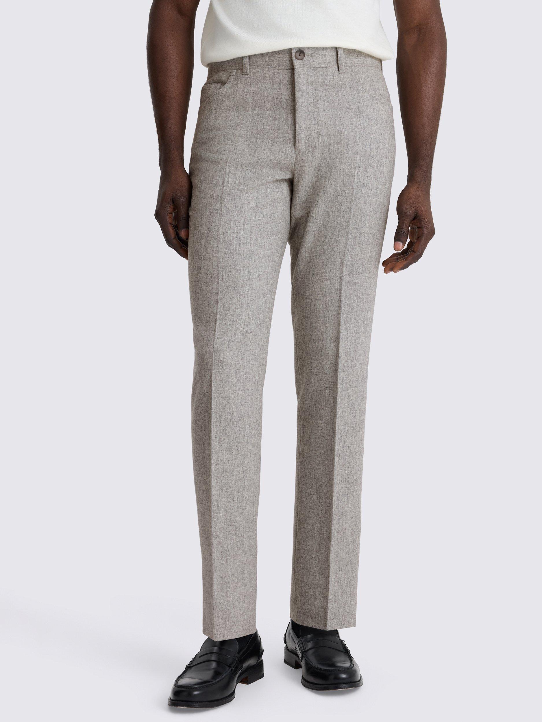 Product image 1 of 3, which shows Moss Wool Five Pocket Flannel Trousers, Light Grey, 30S