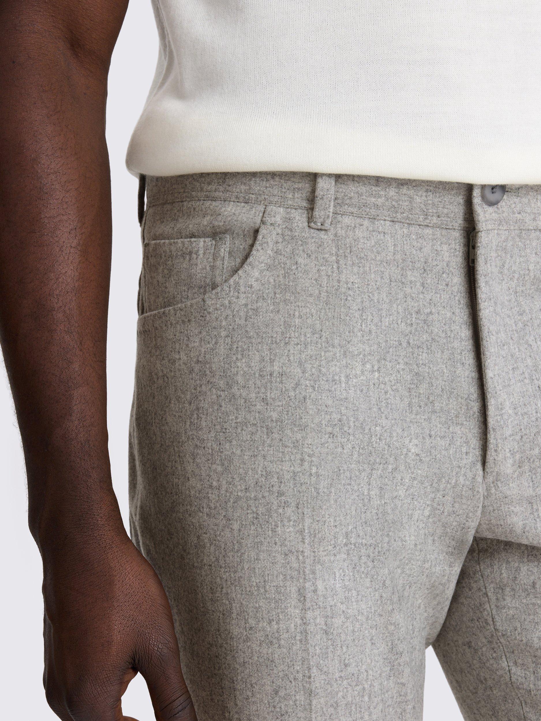 Product image 3 of 3, which shows Moss Wool Five Pocket Flannel Trousers, Light Grey, 30S