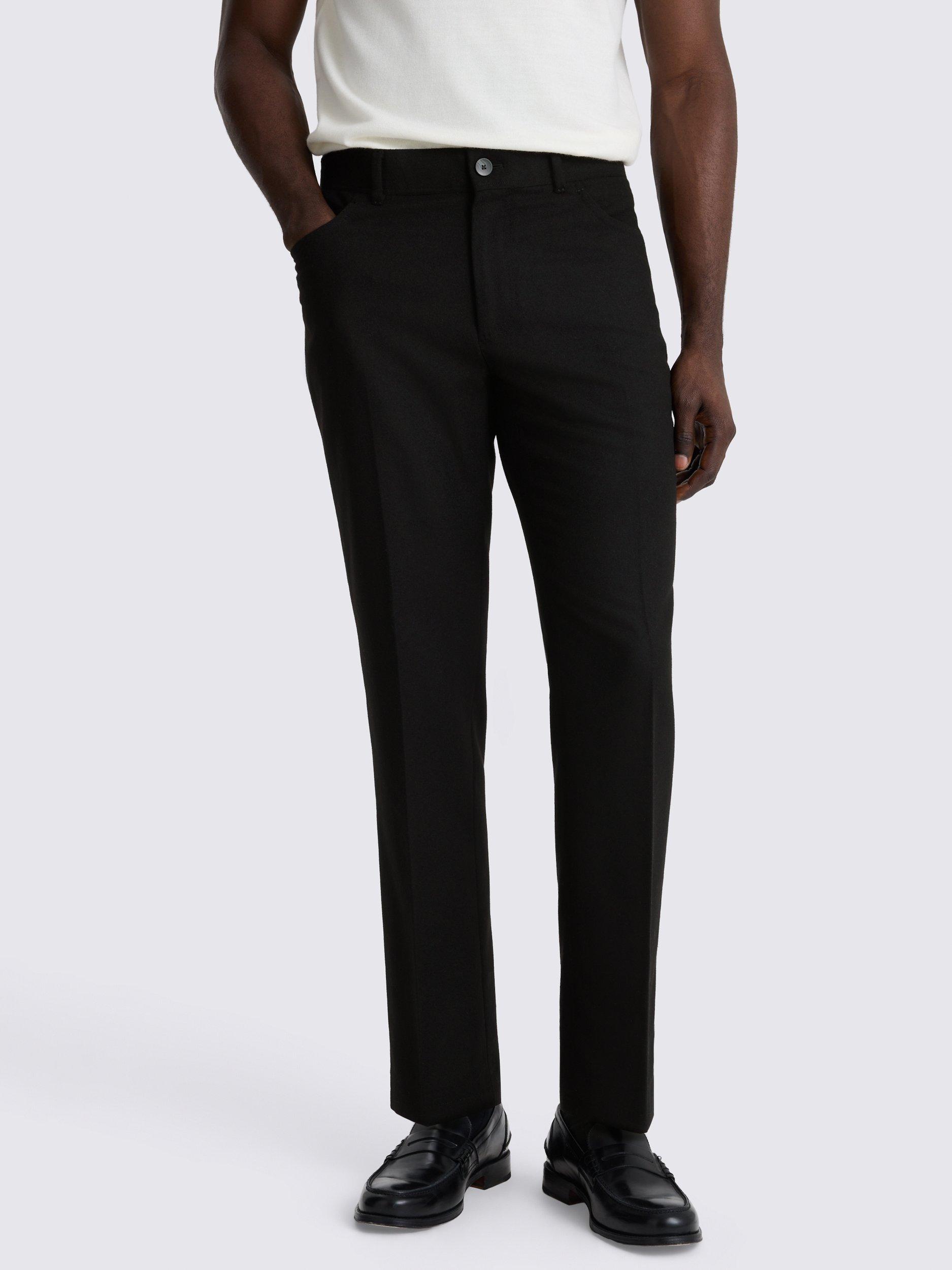 Product image 1 of 3, which shows Moss Wool Five Pocket Flannel Trousers, Black, 30S