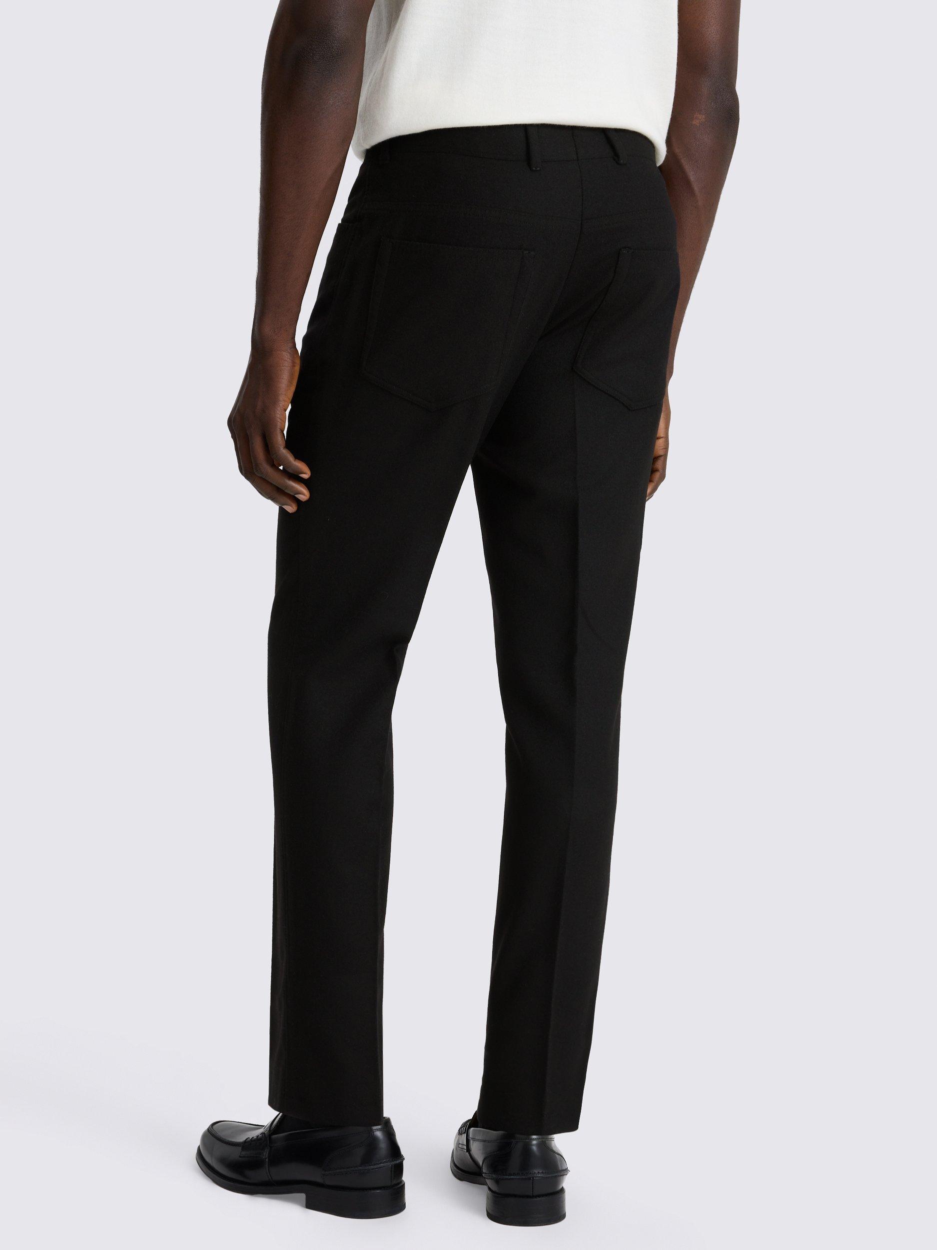 Product image 2 of 3, which shows Moss Wool Five Pocket Flannel Trousers, Black, 30S