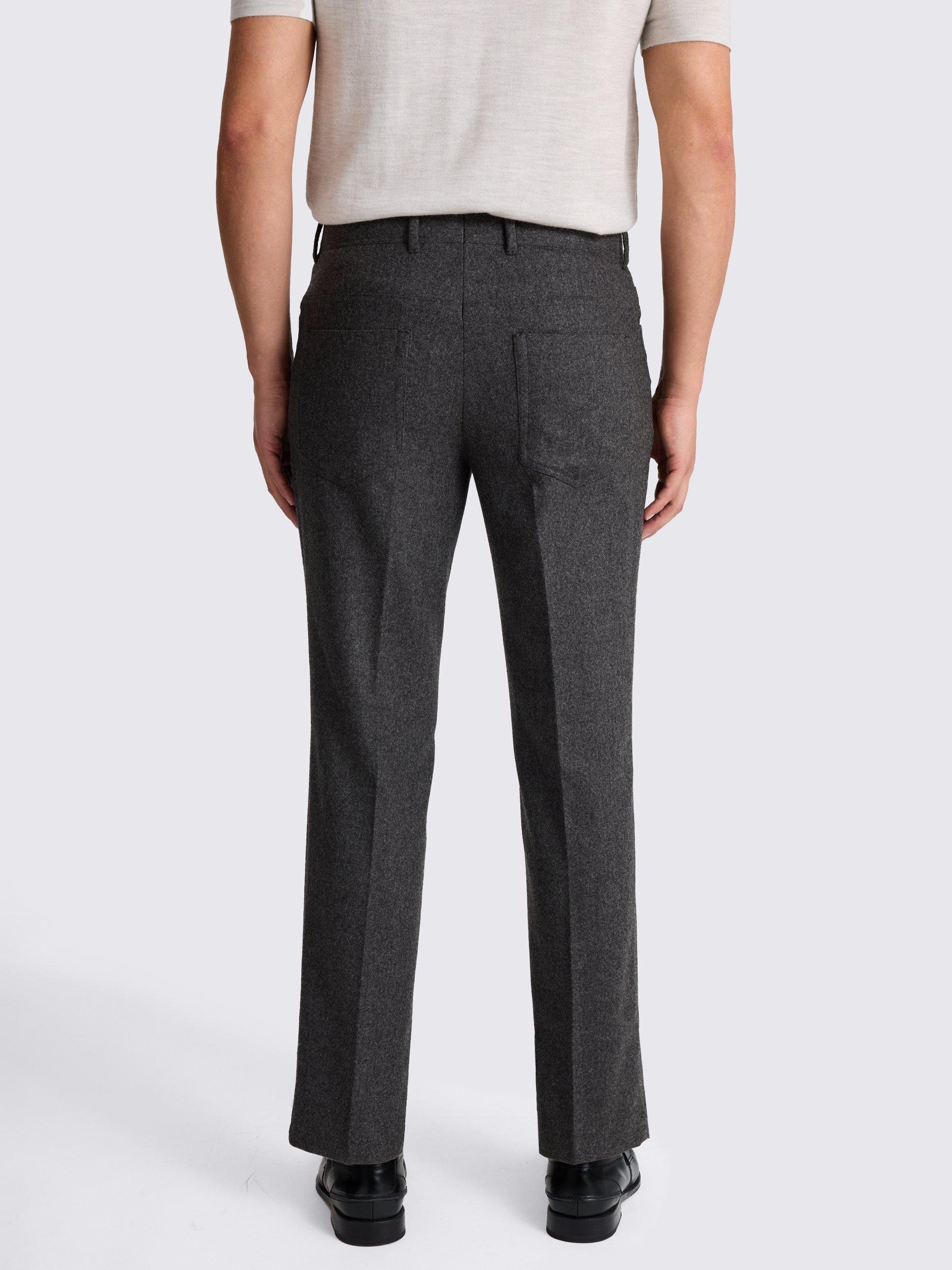 Product image 2 of 3, which shows Moss Wool Five Pocket Flannel Trousers, Charcoal, 30S