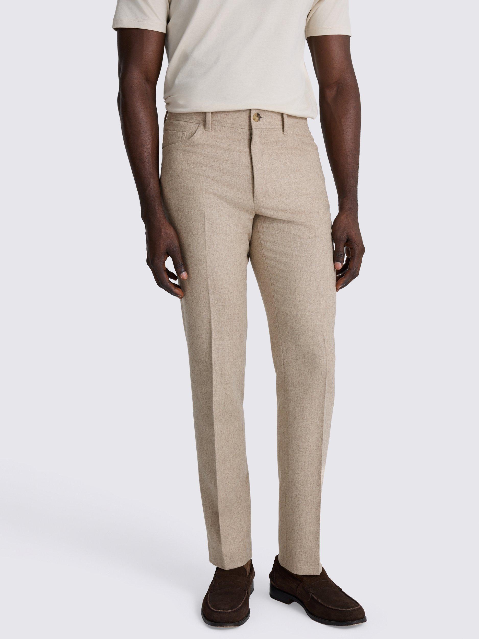 Product image 1 of 3, which shows Moss Wool Five Pocket Flannel Trousers, Oatmeal, 30S
