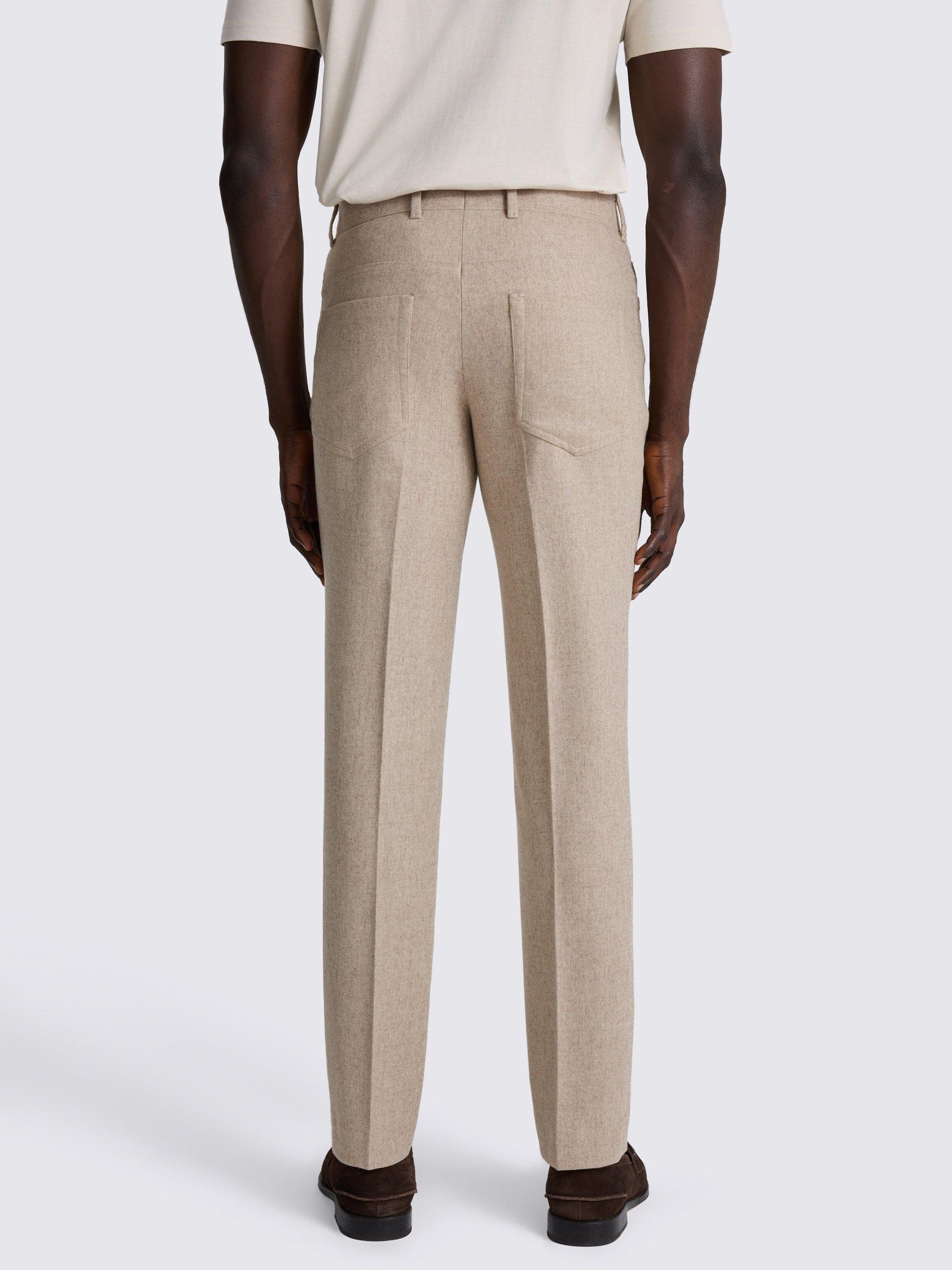 Product image 2 of 3, which shows Moss Wool Five Pocket Flannel Trousers, Oatmeal, 30S