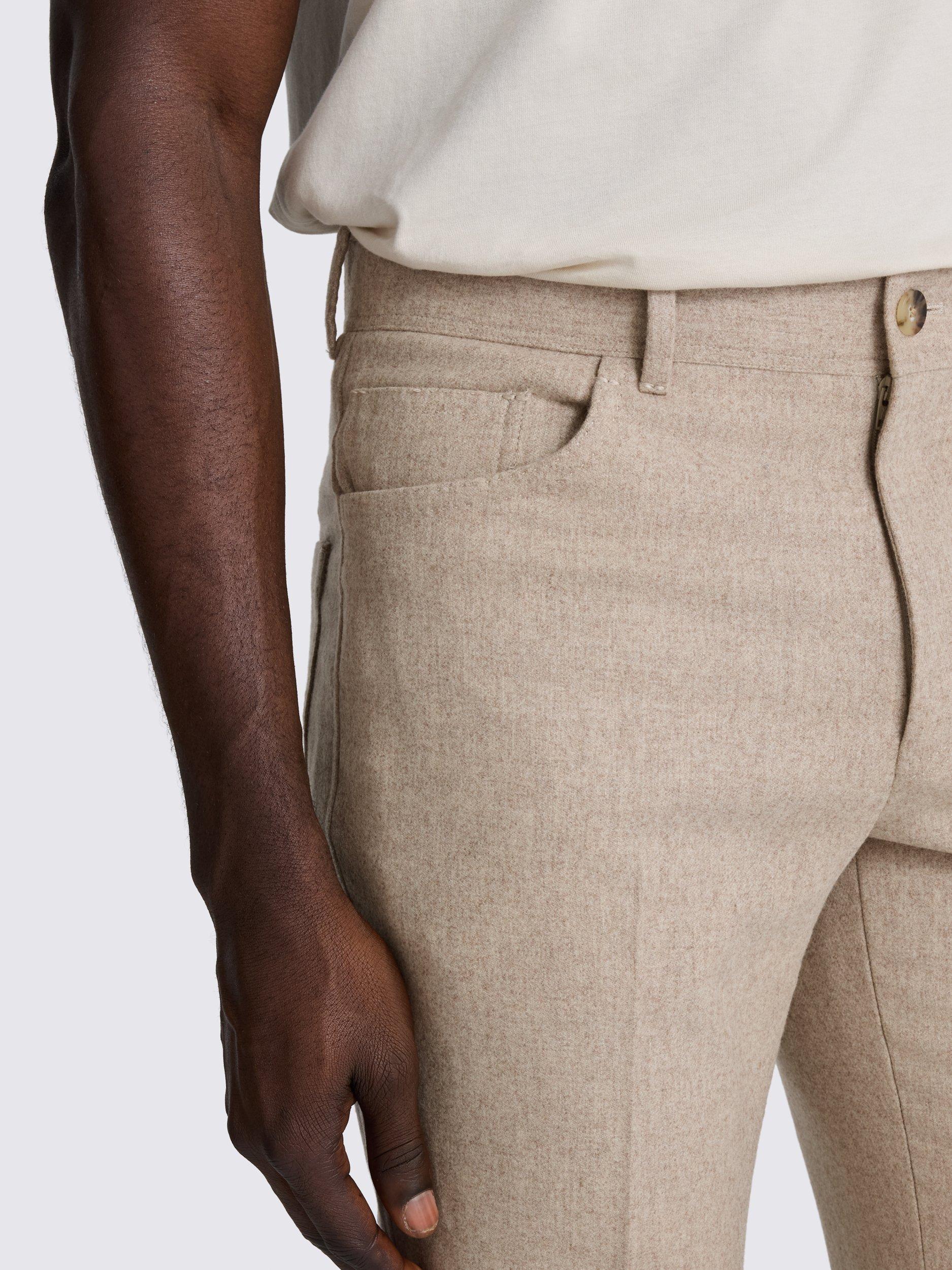 Product image 3 of 3, which shows Moss Wool Five Pocket Flannel Trousers, Oatmeal, 30S
