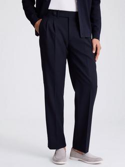 Moss Pleated Wool Trousers, Navy