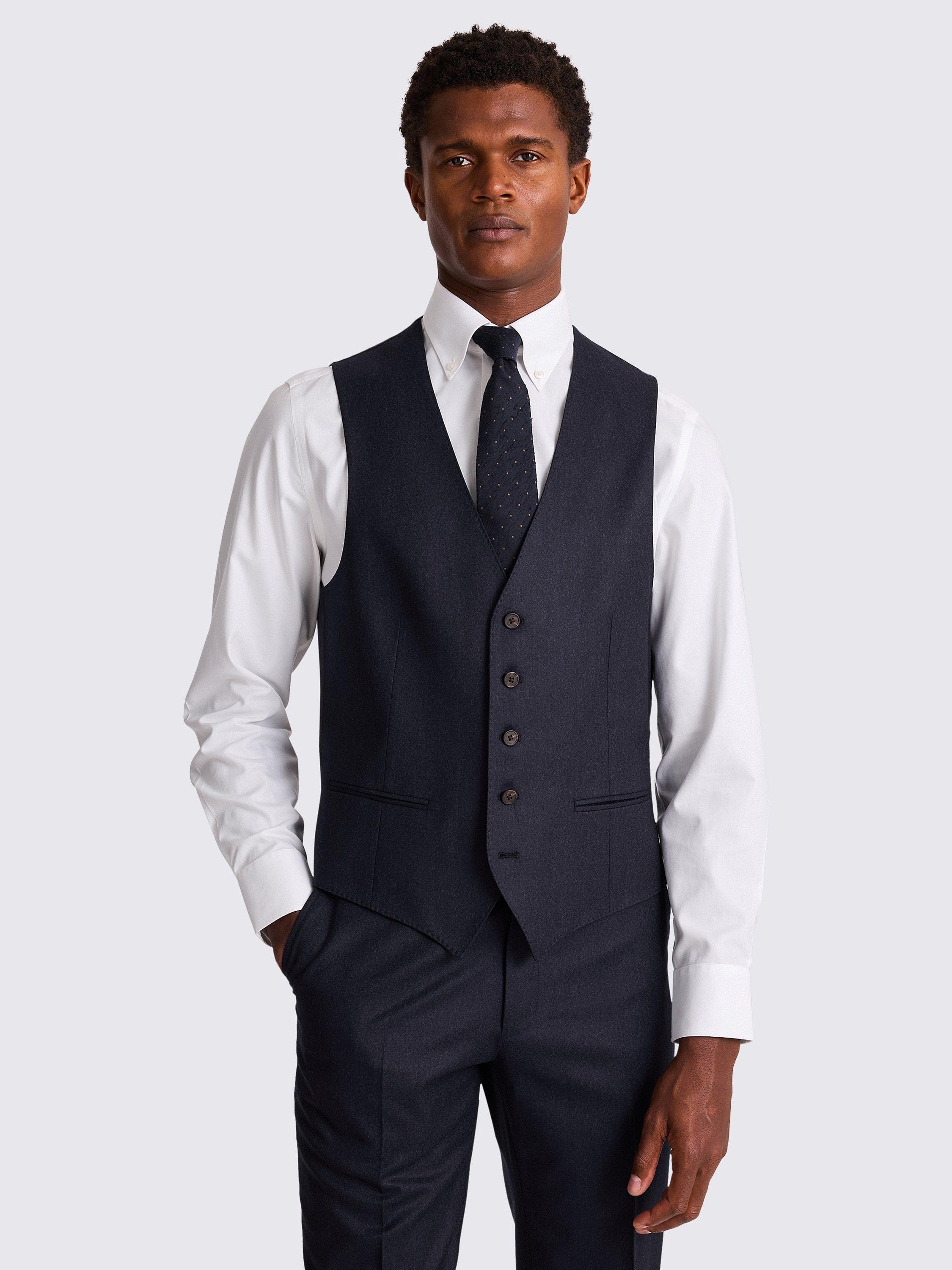 Product image 1 of 4, which shows Moss Italian Tailored Fit Wool Waistcoat, Plain Blue, 36R