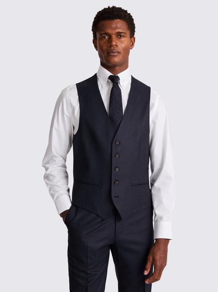 Moss Tailored Fit Italian Wool Suit Waistcoat, Plain Blue, Plain Blue