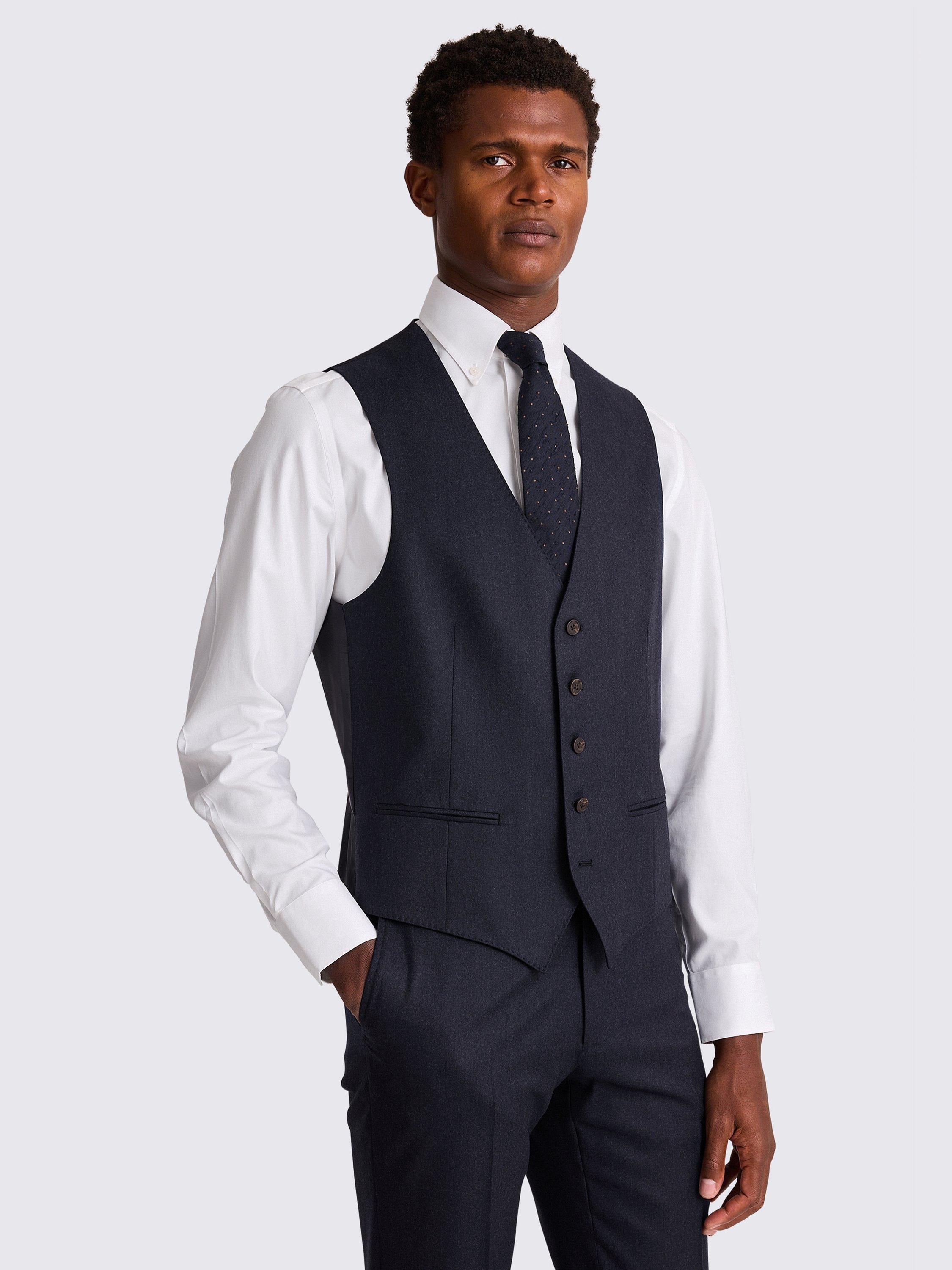 Product image 4 of 4, which shows Moss Italian Tailored Fit Wool Waistcoat, Plain Blue, 36R
