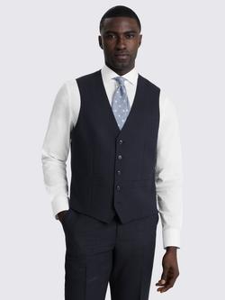 Moss Single Breasted Puppytooth Check Wool Blend Waistcoat, Navy, Navy