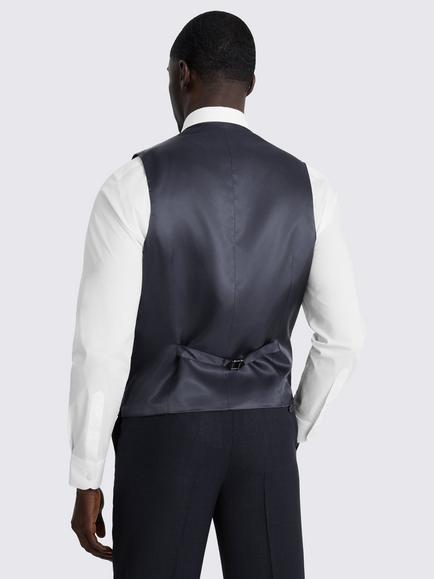 Moss Regular Fit Check Wool Suit Waistcoat - view 2, Navy
